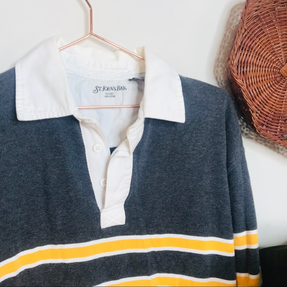 vintage 90s retro striped gray rugby pullover - Picture 4 of 8